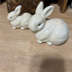 Ceramic Cream Bunny Figurine - Decorative Home Accent